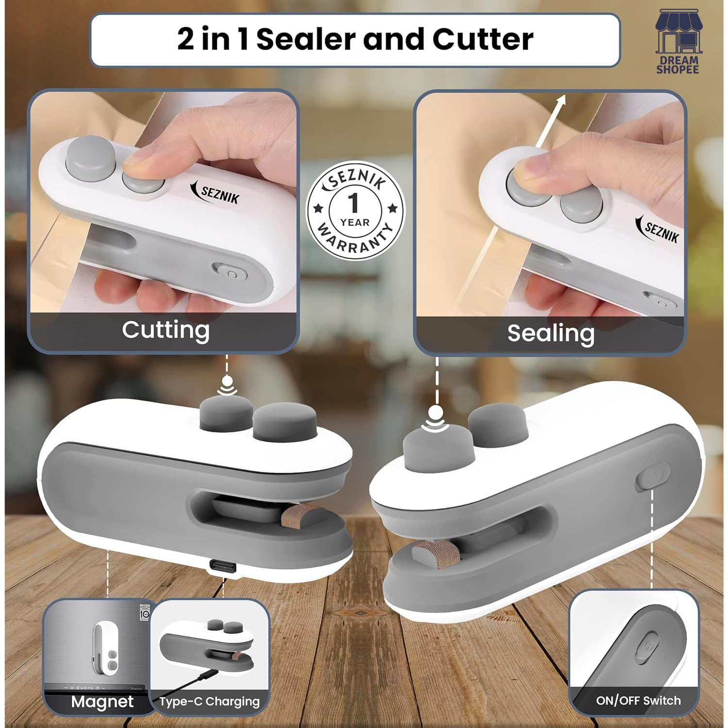 Mini Food Sealing Machine – Portable, Fresh Lock, 1-Year Warranty