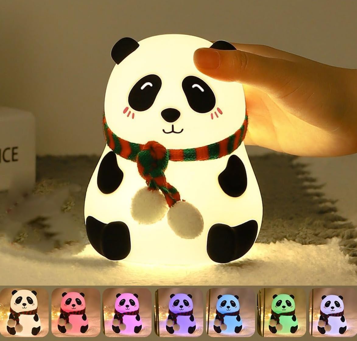 Cute Panda Night Lamp – Soft Silicone, Touch, 7-Color LED