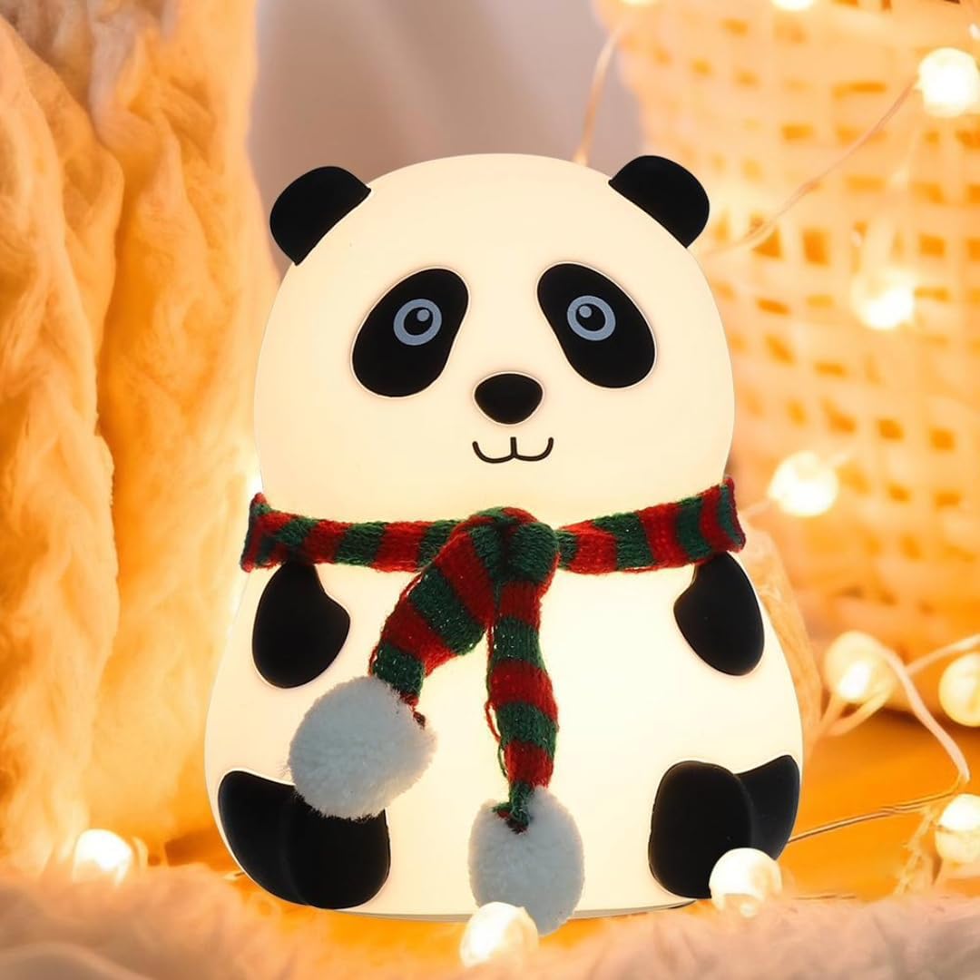 Cute Panda Night Lamp – Soft Silicone, Touch, 7-Color LED