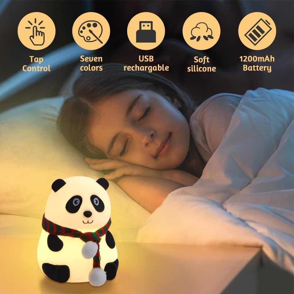 Cute Panda Night Lamp – Soft Silicone, Touch, 7-Color LED