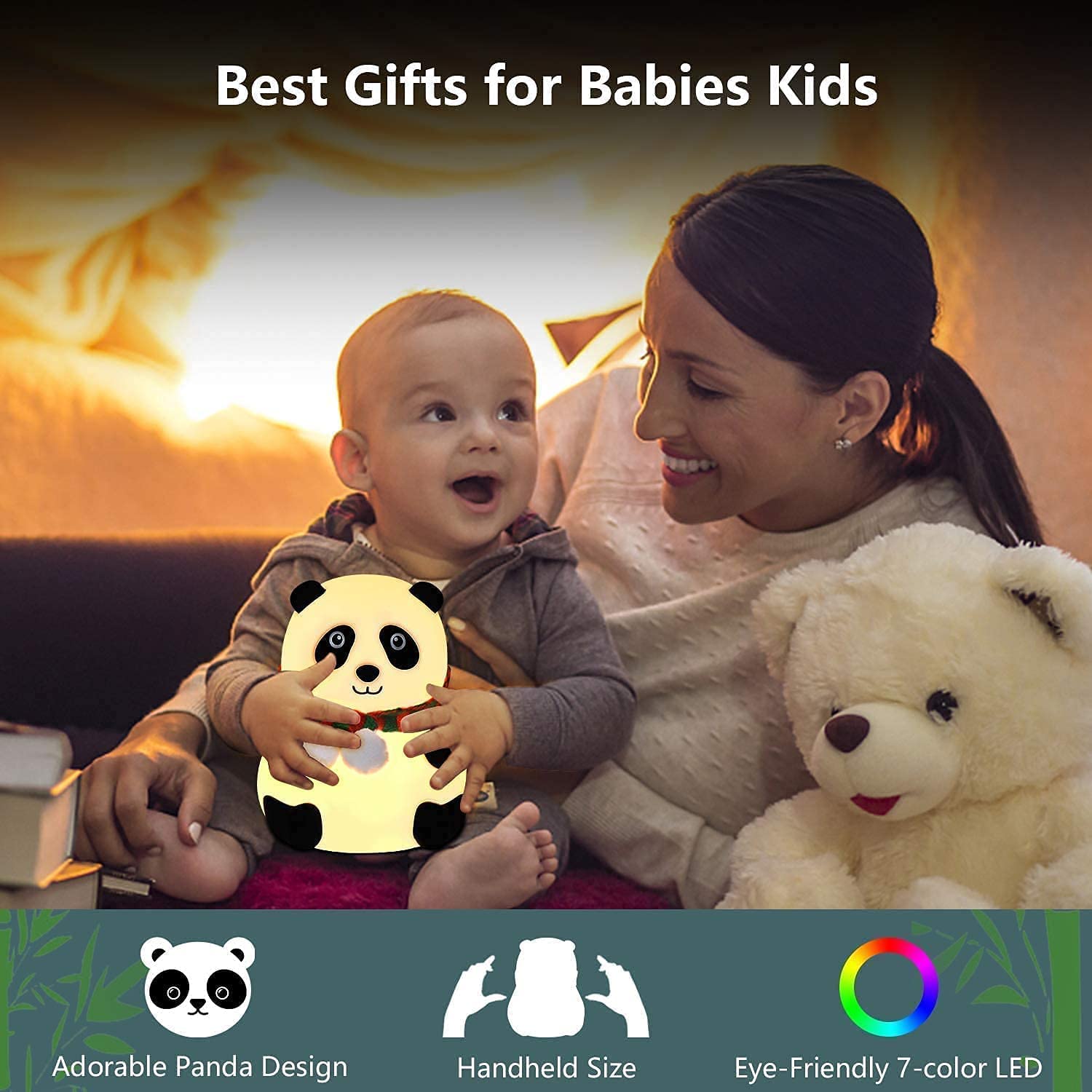Cute Panda Night Lamp – Soft Silicone, Touch, 7-Color LED