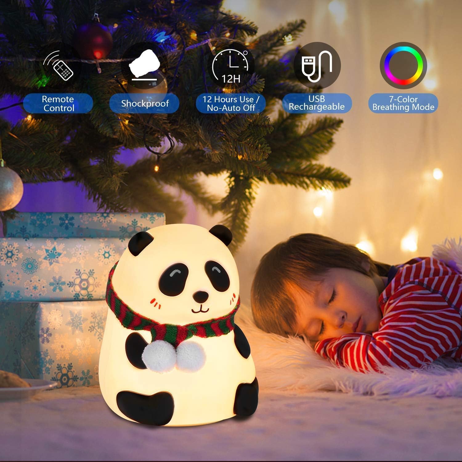 Cute Panda Night Lamp – Soft Silicone, Touch, 7-Color LED